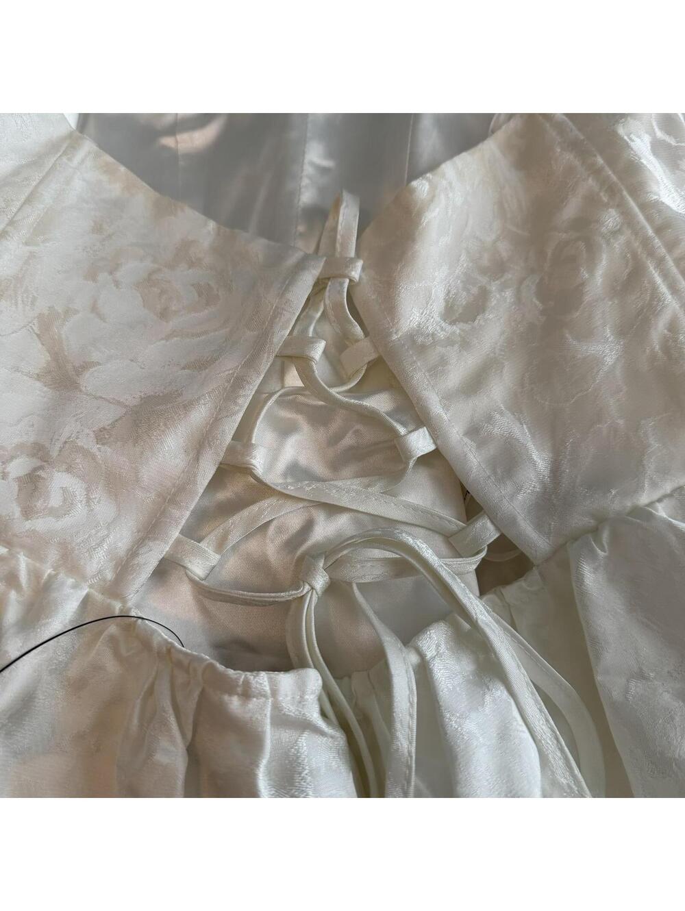 NWT (Flaw) Lulus Luxe Delight Ivory Jacquard Strapless Bustier Mini Dress Size M - Picture 9 of 9